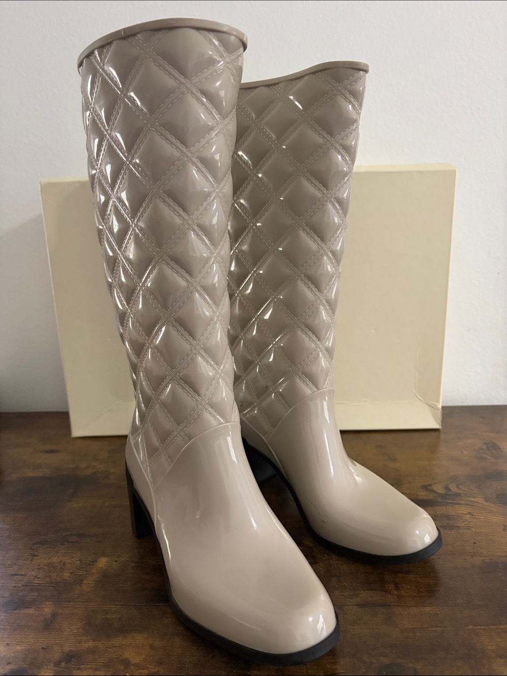 Marc Jacob’s Heeled Rubber Quilted Wellington Rain Boots, Size 36 in box